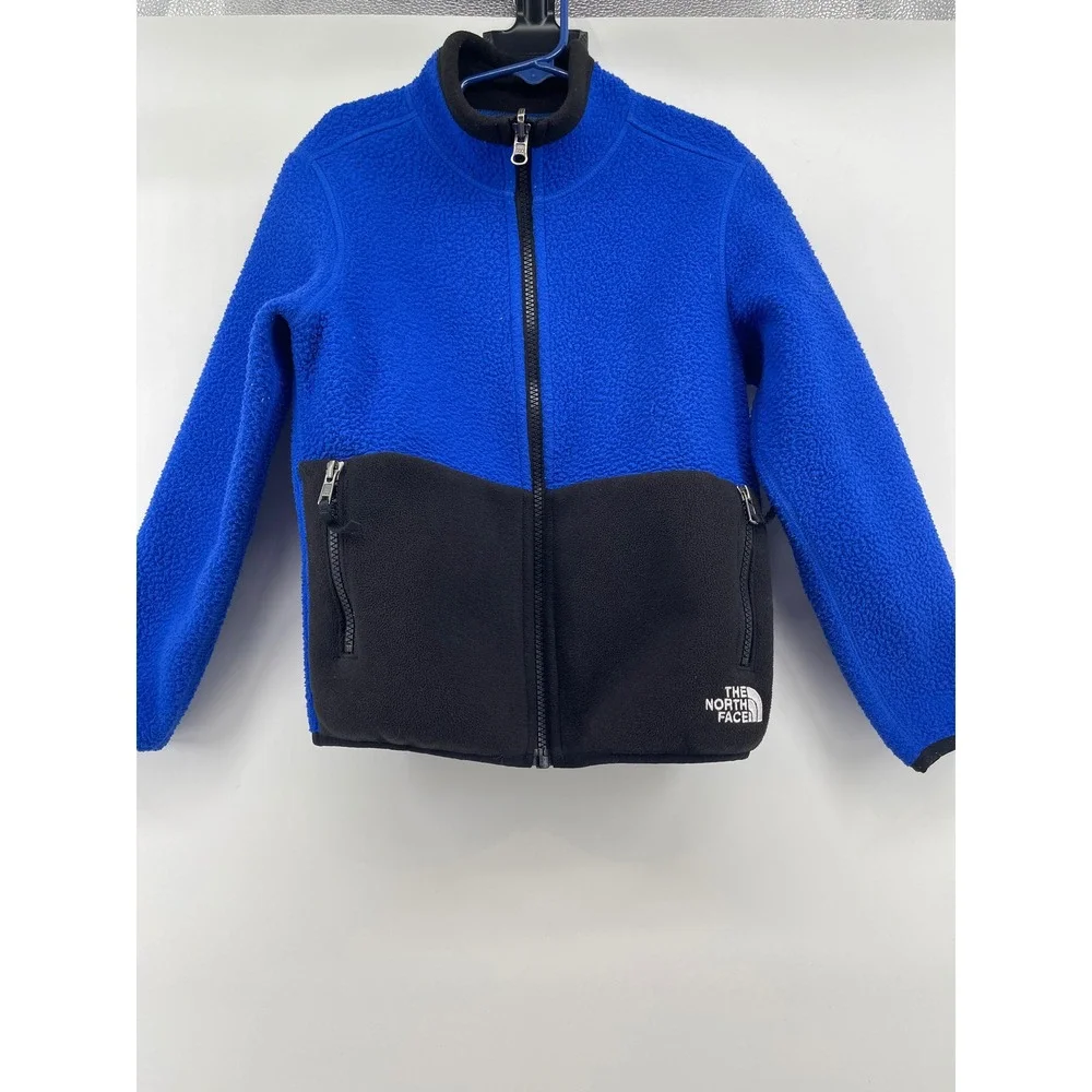 The North Face Kids Reversible Fleece Jacket Blue Black  6-8 Full Zip Coat